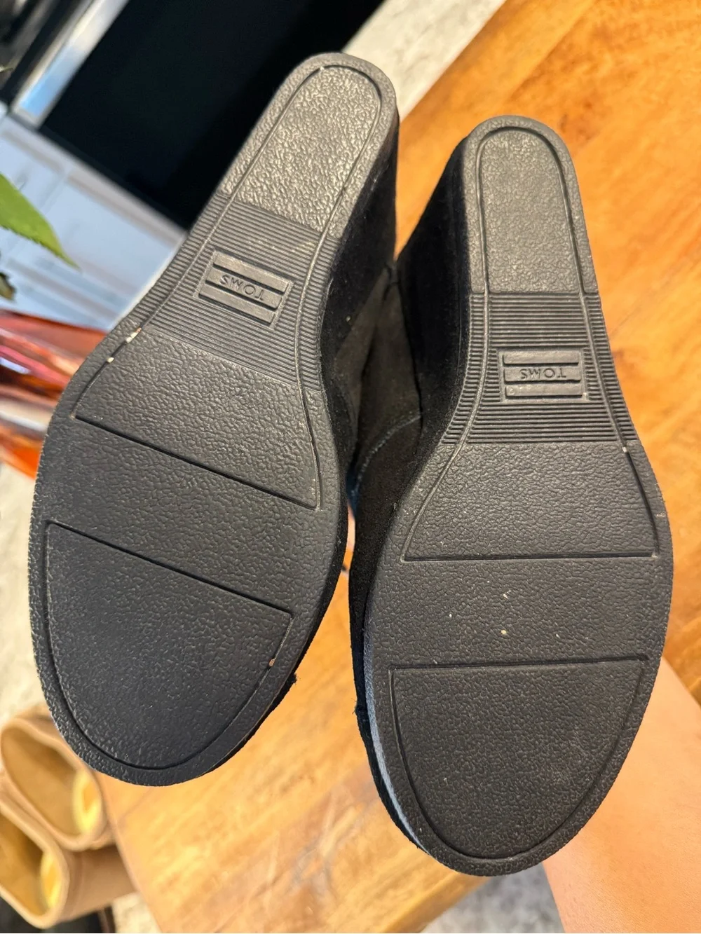 Toms Black Suede Lace-Up Wedge Ankle Booties